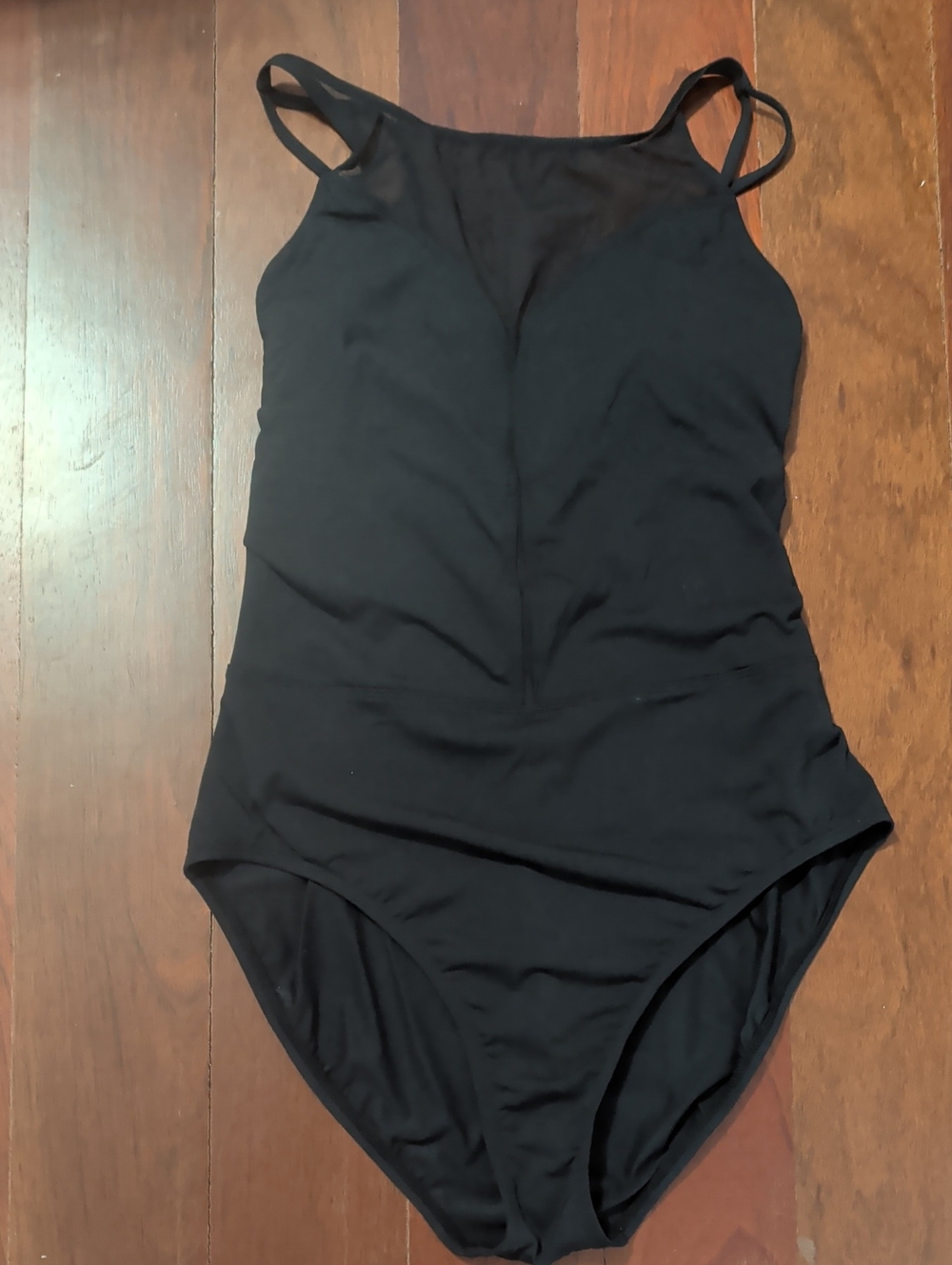Bleu Rod Beattie Classic Dark Swimsuit With Mesh Chest And Down The Center